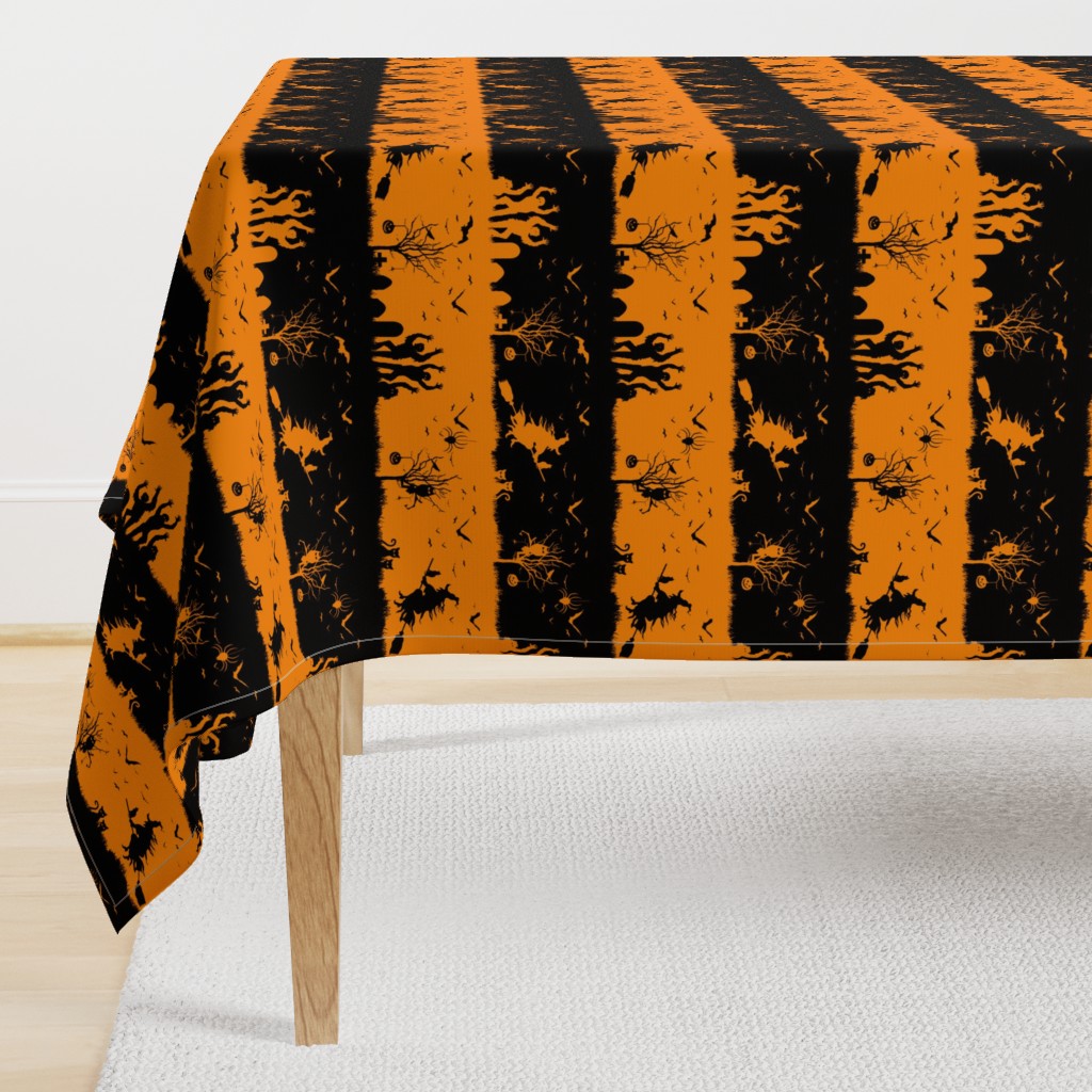 Pale Pumpkin Orange and Black Halloween Nightmare Stripes 