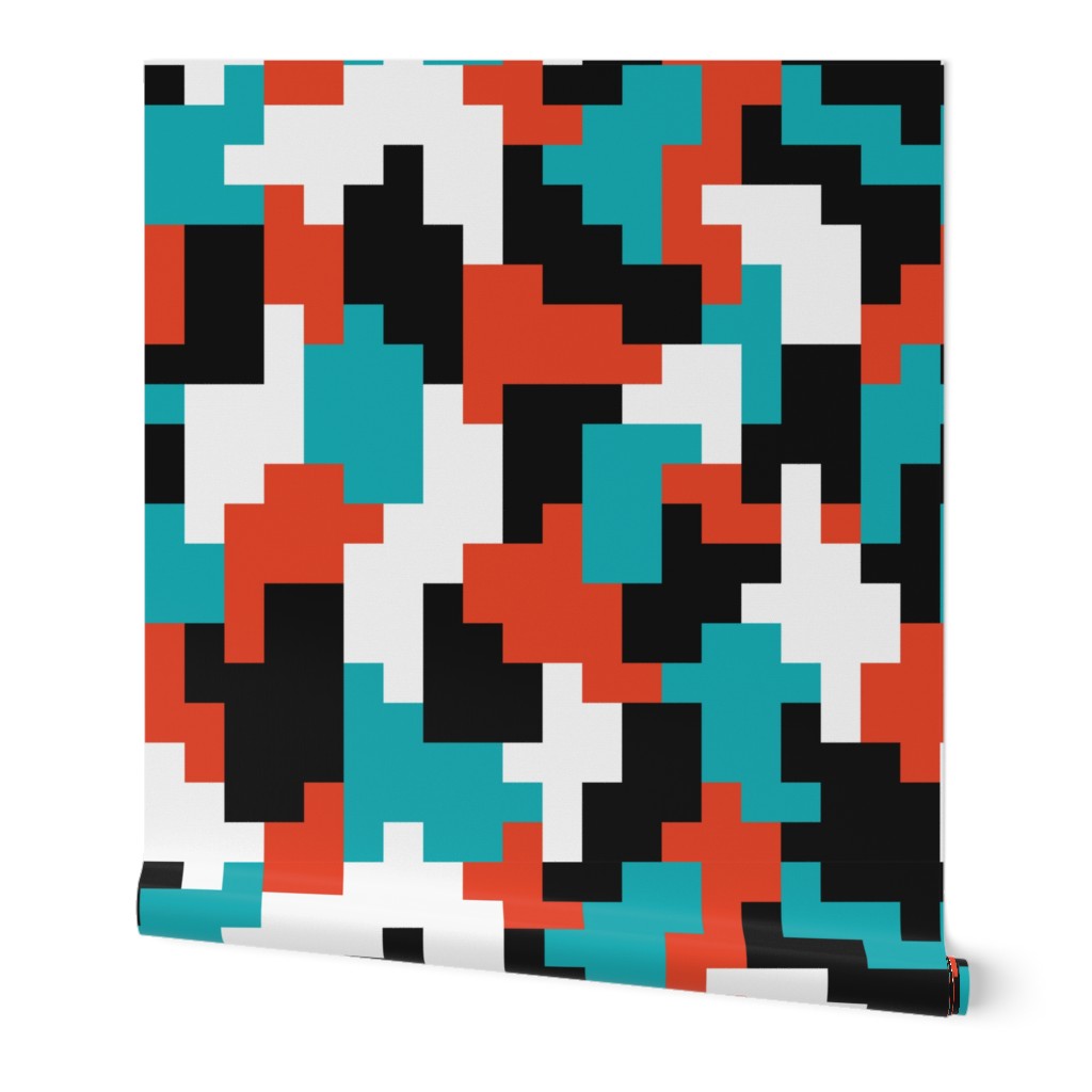 Color blocks red teal black pixels