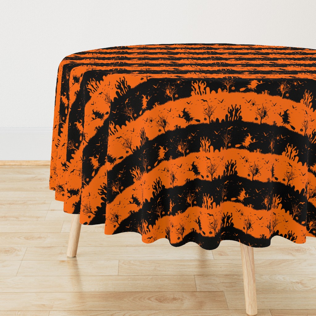 Dark Pumpkin Orange and Black Halloween Nightmare Stripes 