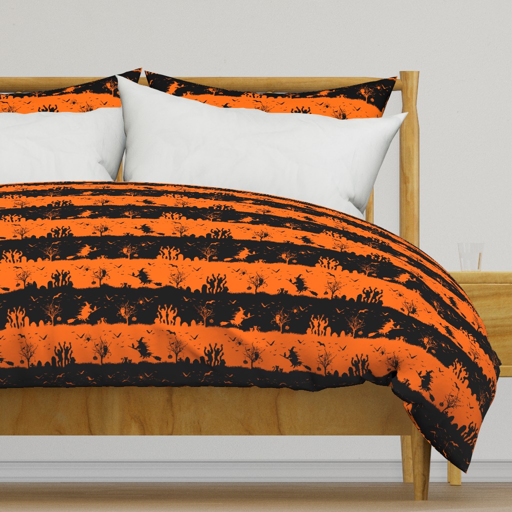 Dark Pumpkin Orange and Black Halloween Nightmare Stripes 