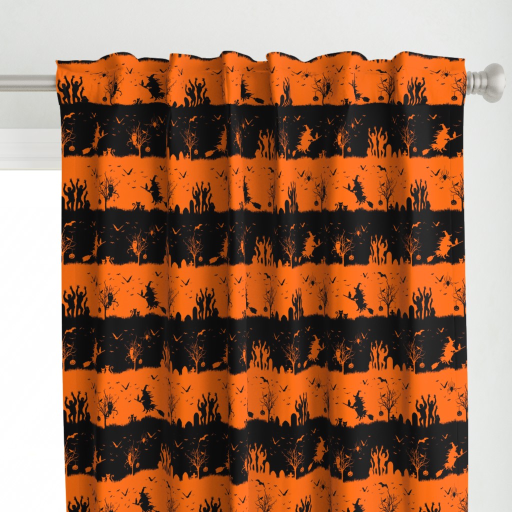 Dark Pumpkin Orange and Black Halloween Nightmare Stripes 