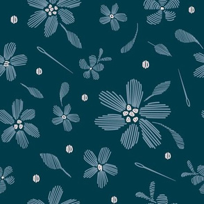 stitched flowers navy