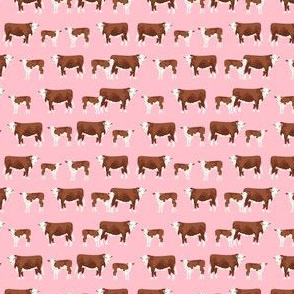 SMALL - hereford cattle and calf fabric farm fabrics - pink