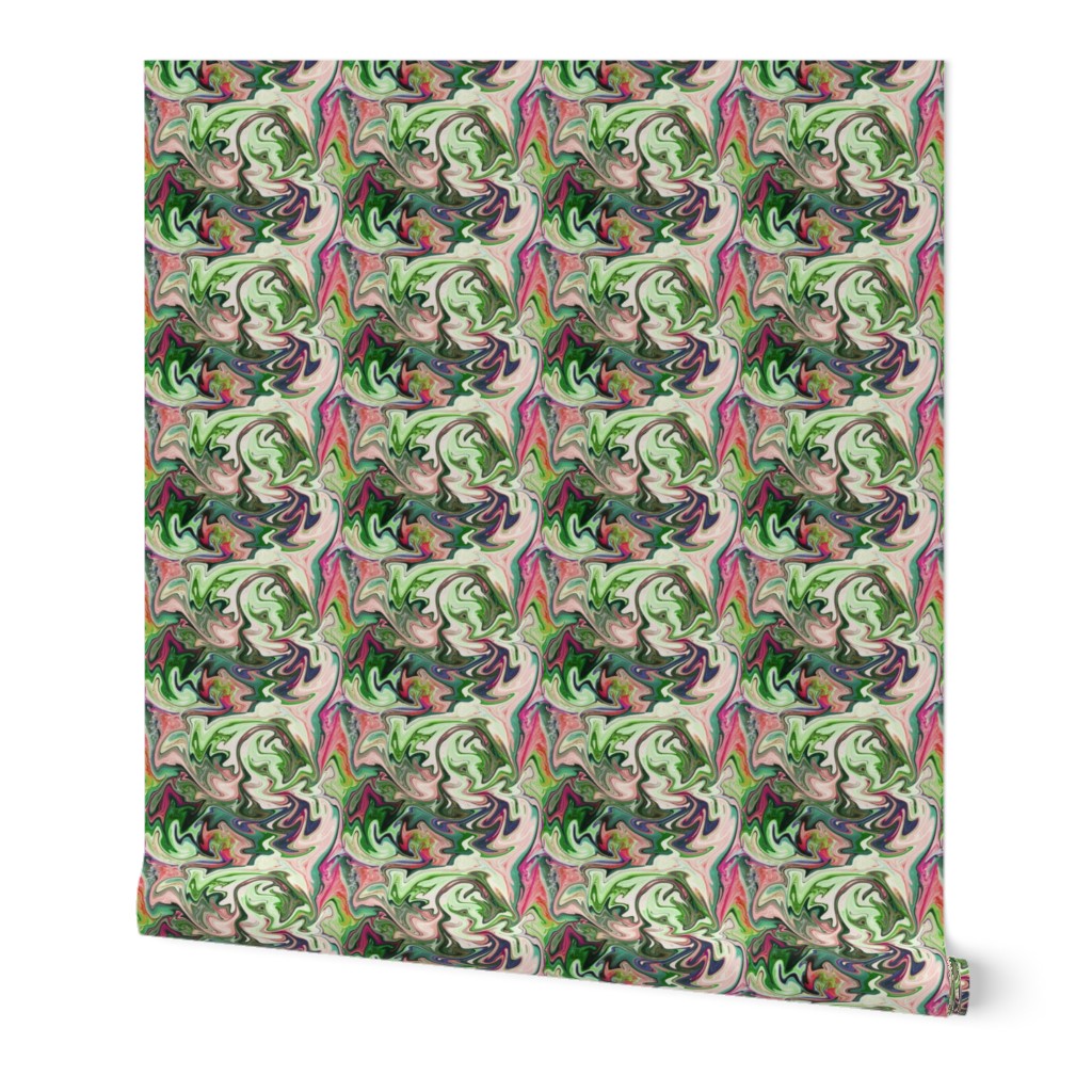 BNS4 - MED -  Marbled Mystery Swirls in Greens - Pinks 