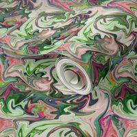 BNS4 - MED -  Marbled Mystery Swirls in Greens - Pinks 