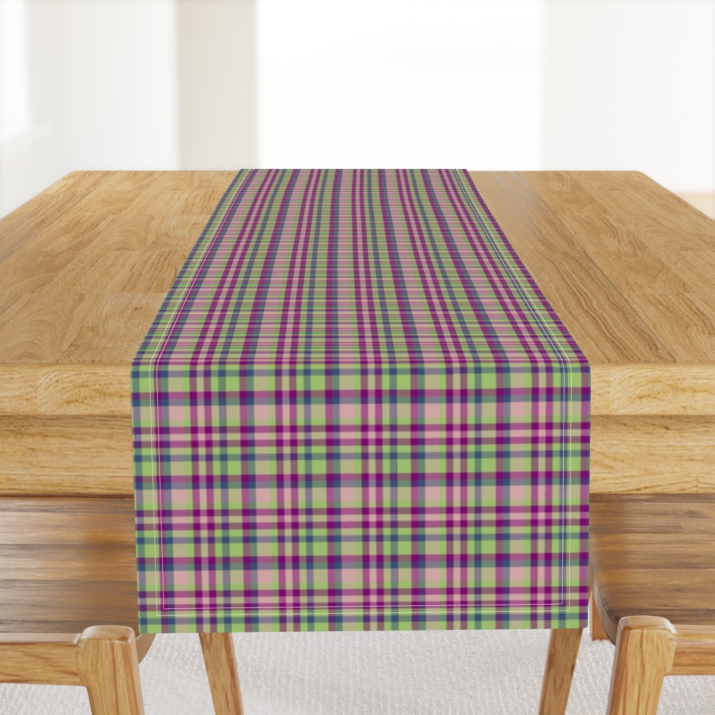 BNS4 - Tartan Plaid in Moss Green  - Fuchsia - Mauve - Blue