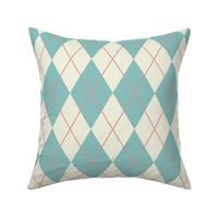 Retro Argyle diamonds check pastel teal cream orange