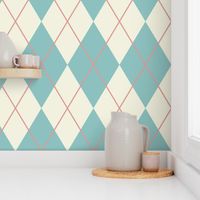 Retro Argyle diamonds check pastel teal cream orange