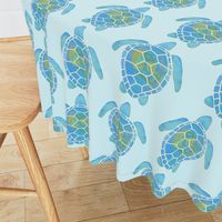 Sea turtles on blue with patterned backs