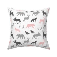 woodland animals - pink and grey - little lady coordinate