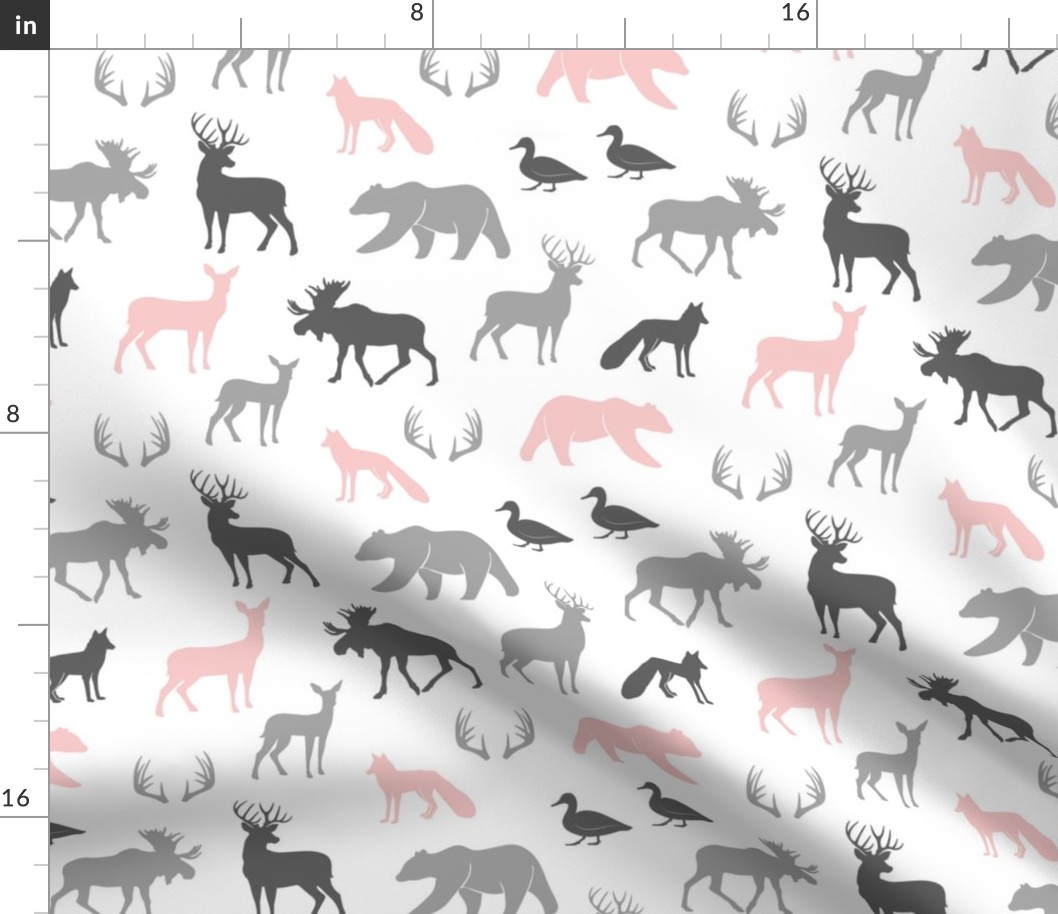 woodland animals - pink and grey - little lady coordinate