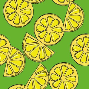 Lemons, lemon fabric on green