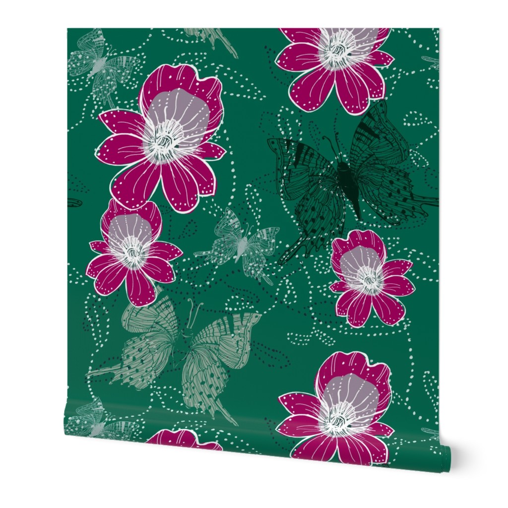 Go tropical greens with fuchsia orchid pop