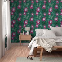 Go tropical greens with fuchsia orchid pop