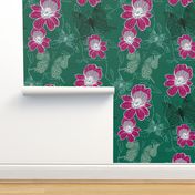 Go tropical greens with fuchsia orchid pop