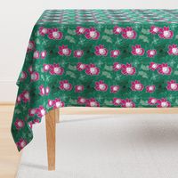 Go tropical greens with fuchsia orchid pop