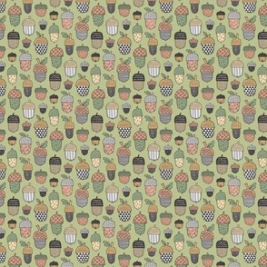 Geometrical Acorns Fall Autumn on Olive Green Tiny Small 