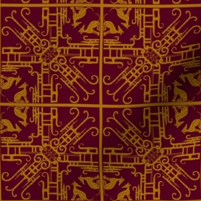 '20's Filligree & Hounds-Gold on burgundy