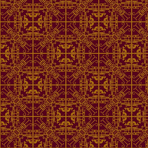 '20's Filligree & Hounds-Gold on burgundy