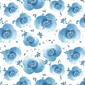 Watercolor blue roses on a white background