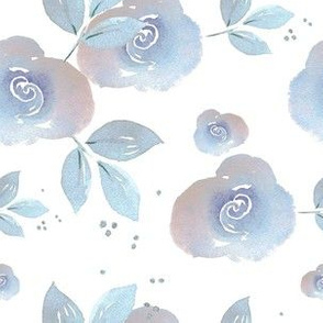 Watercolor blue roses on white background