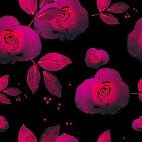 Watercolor crimson roses on black background