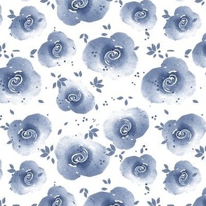 Watercolor dark blue roses on a white background