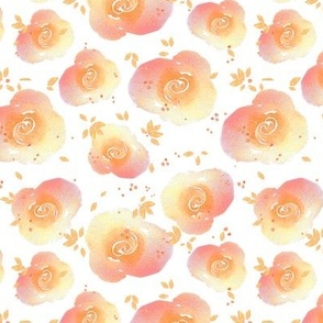 Watercolor yellow-orange roses on a white background