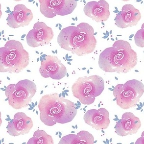 Watercolor pink roses on a white background