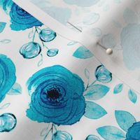 Watercolor blue flowers on white background