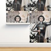 2 custom bigger Joan of Arc Jeanne d'Arc The Maid of Orléans french france heroine woman lady warrior soldier lily lilies white flowers floral sword armor famous historical history knight fighter castles flags medieval  flags banner 15th century saint mid