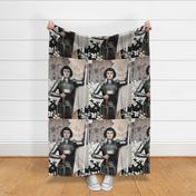 2 custom bigger Joan of Arc Jeanne d'Arc The Maid of Orléans french france heroine woman lady warrior soldier lily lilies white flowers floral sword armor famous historical history knight fighter castles flags medieval  flags banner 15th century saint mid