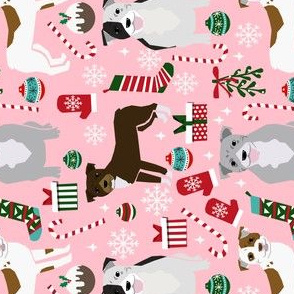 RAILROAD - pitbull dog fabric pitbull xmas holiday christmas design - pink