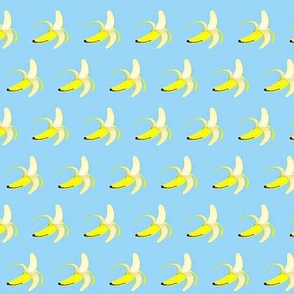 Tiny Bananas  on Blue  / Half Pealed   Little yellow Banana 