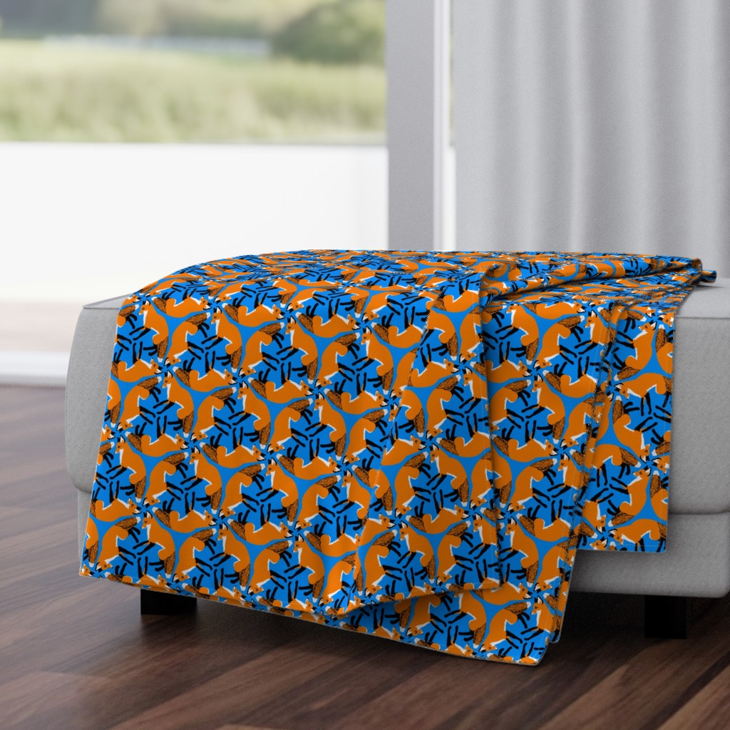 Pouncing Foxes on Blue