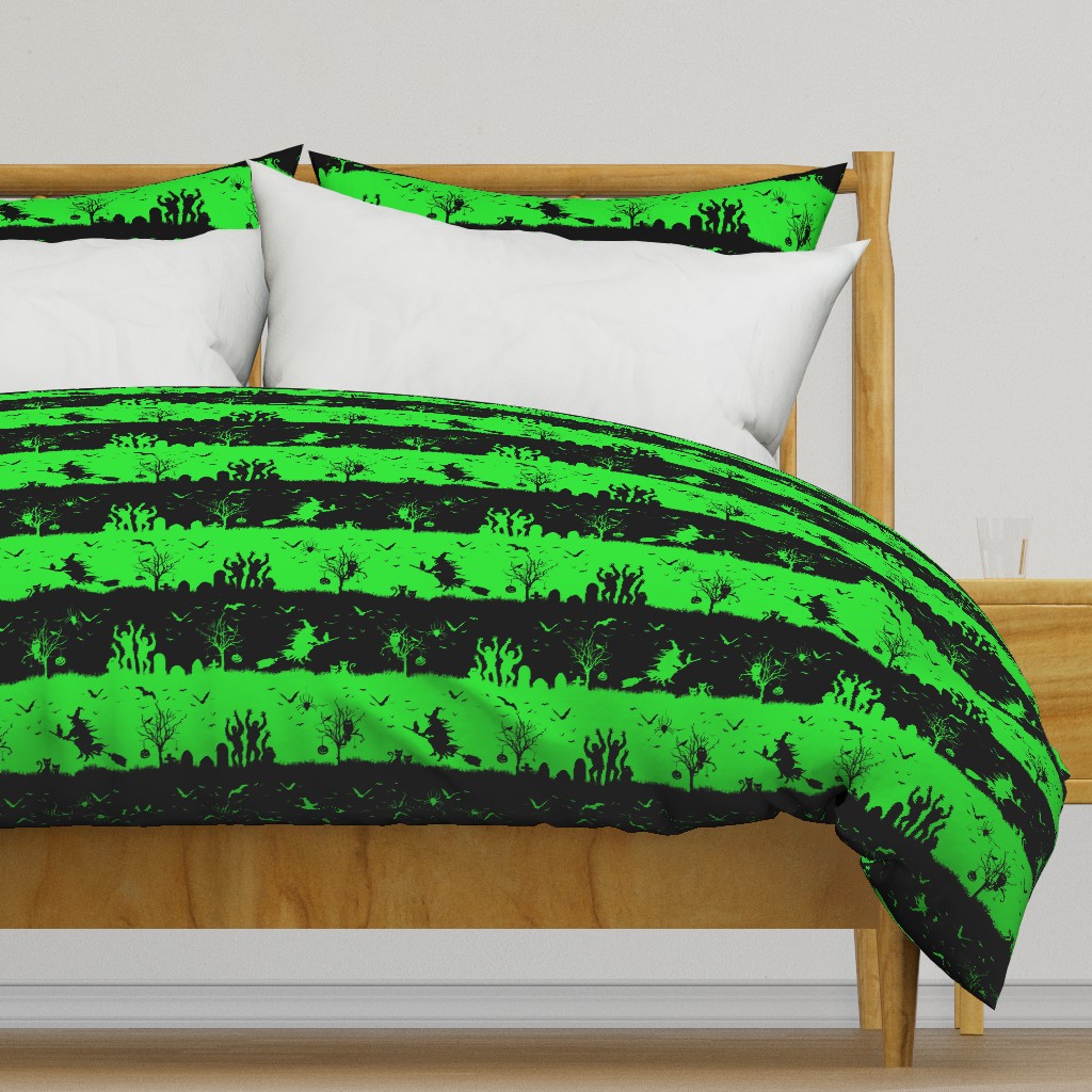 Monster Green and Black Halloween Nightmare Stripes 