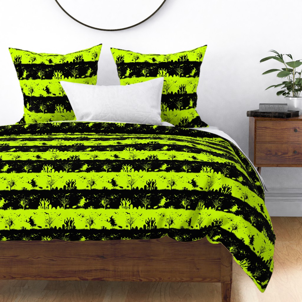 Slime Green and Black Halloween Nightmare Stripes 