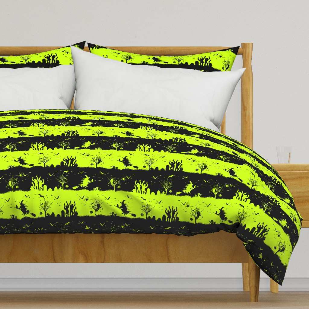 Slime Green and Black Halloween Nightmare Stripes 