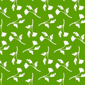 Retro Tossed Flower Sprigs White on Green