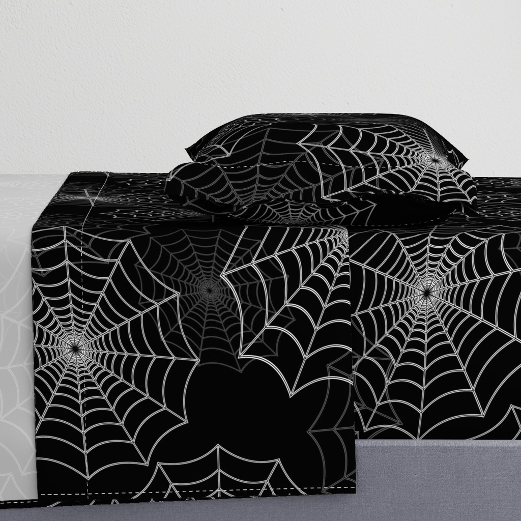 White Spider Web Cobweb Silk Pattern on Black