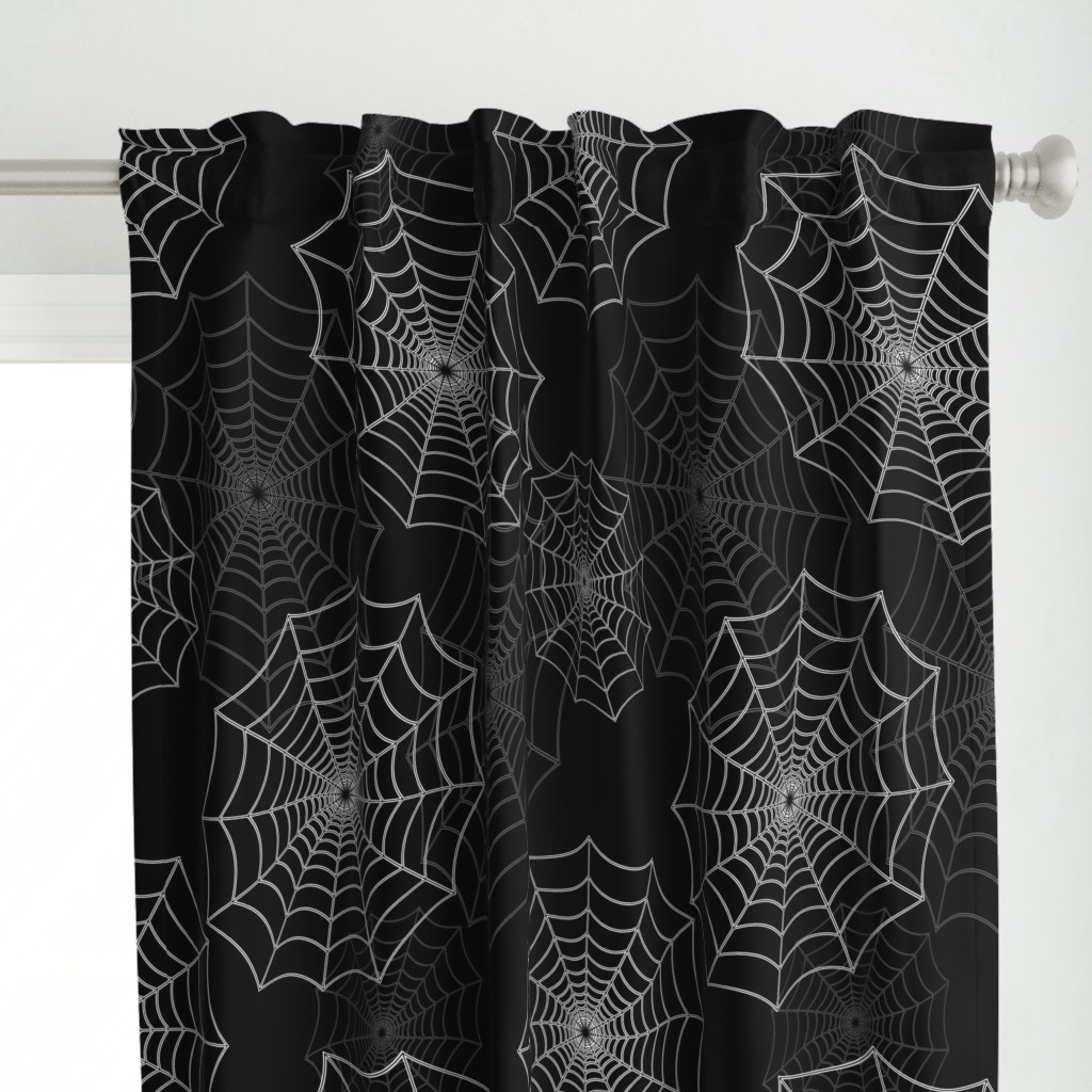 White Spider Web Cobweb Silk Pattern on Black