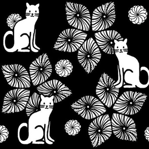 Stand Tall & Let the Flowers Fall /Black & White - Cats Floral 
