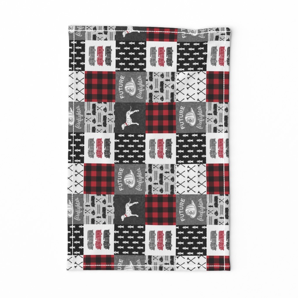 (3" small scale) firefighter wholecloth - patchwork - red and black future firefighter  (90)