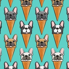 French bull dog icecream cones - teal 