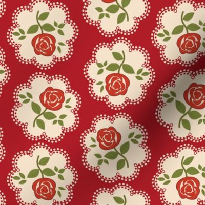 Rose Doily Stamp Red 2-in