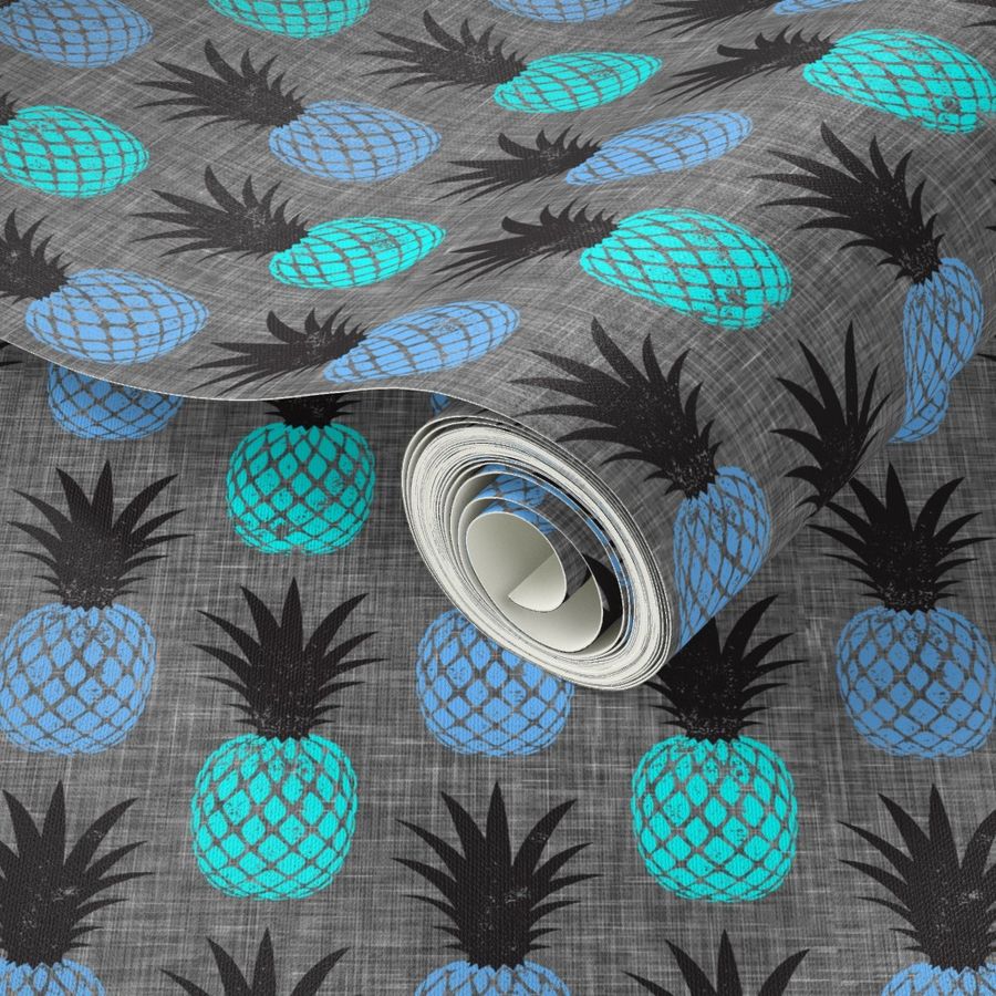 pineapples - blues on grey