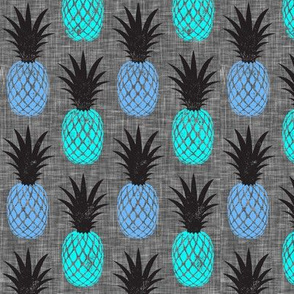 pineapples - blues on grey