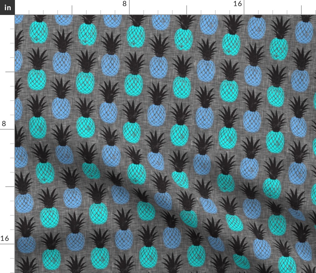 pineapples - blues on grey