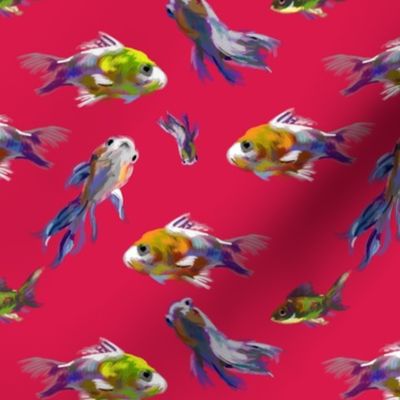 GOLD FISH PAINTING ON HOT PINK WITH LINES