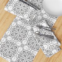 Lacy Flowers, Gray Sparkle, Large